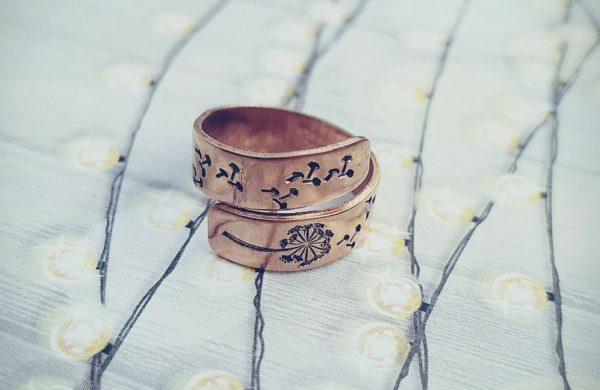 Rustic Copper Dandelion Wrap Ring - Custom Made - Hand Stamped - Hand Made - Wish Ring - Gift for her - Friendship Ring Cheap