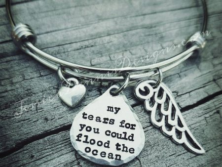 Teardrop Bracelet - My tears for you could flood the ocean - Memorial bracelet - Angel Wing Jewelry - In memory of my child - Child loss Hot on Sale