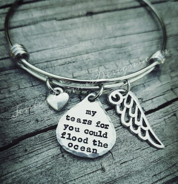 Teardrop Bracelet - My tears for you could flood the ocean - Memorial bracelet - Angel Wing Jewelry - In memory of my child - Child loss Hot on Sale