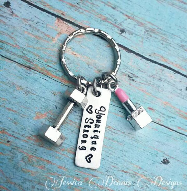 Younique Strong Keychain - Lipstick - Barbell Keychain- Long Lashes - Awesome makeup - #falsenotfalse - Younique Strong Keychain Incentive Fashion