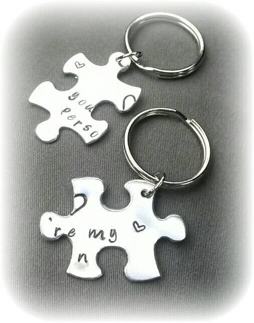 Set of 2 Aluminum You re my person puzzle piece Keychains* Online