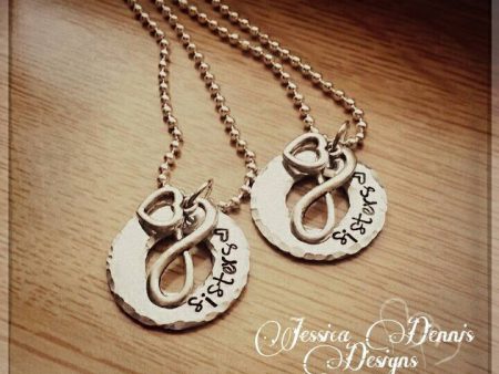 Sisters Infinity Necklace set of two * Hand stamped *  Big Sister * Little Sister * Heart necklace set Online Hot Sale