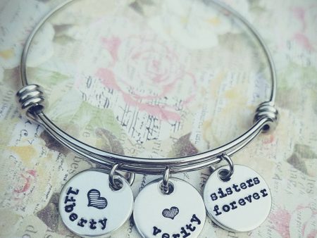 Sister Bracelet - Personalized Bangle Bracelet - Adjustable Bracelet - Custom Hand Stamped - Little Girls Teen Girls Adults - Choose a size Online now