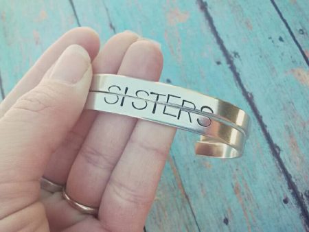 Set of 2 Hand stamped Sisters Cuff Bracelets - Best Friends - Best B*tches - Besties - Custom Made - Personalize Hot on Sale