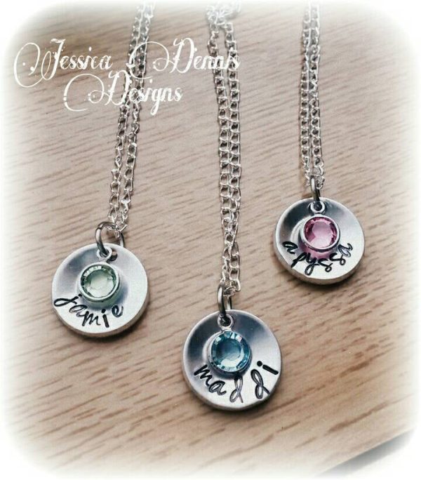 Swarvorski birthstone personalized necklace* Dainty discs * Name disc * Bridesmaids gifts* Maid of honor * Hand Stamped* Custom Made Supply