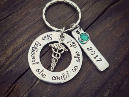 She believed she could so she did - RN Graduate Gift - Nursing School Grad - Pinning Ceremony - Success Gift - personalized Keychain Online Sale