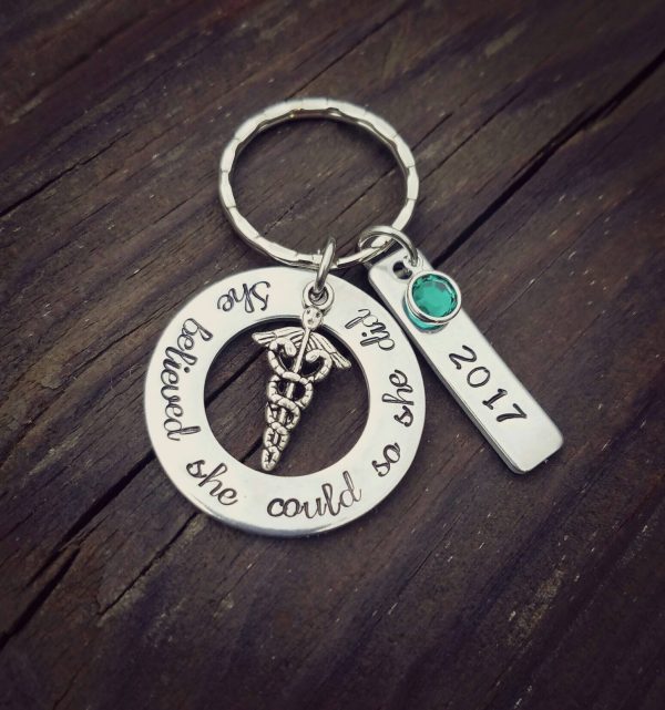 She believed she could so she did - RN Graduate Gift - Nursing School Grad - Pinning Ceremony - Success Gift - personalized Keychain Online Sale