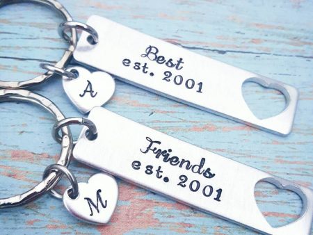 Set of 2 Best Friends Keychains * Personalized Best Friends Gift or date * Heart cutouts * BFF Keychains - Friend Gift - Hand Stamped Discount