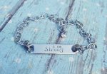 Stainless Steel Custom Hand Stamped Bracelet - Adjustable Length - I am Strong Bracelet - Sobriety Gift - Reminder Bracelet - Customize it! Cheap