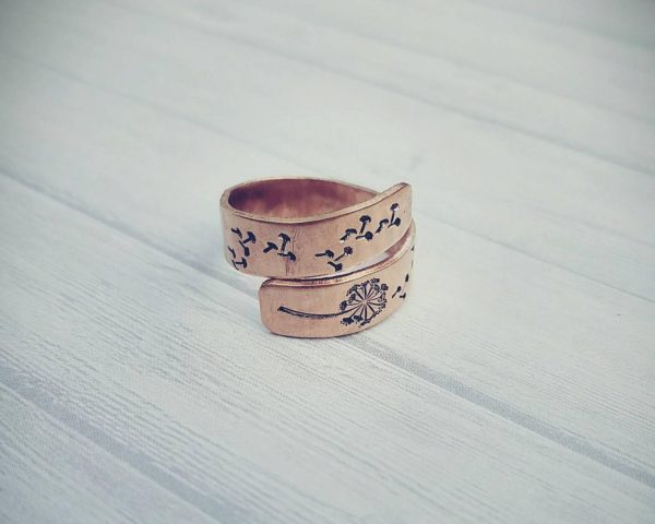 Rustic Copper Dandelion Wrap Ring - Custom Made - Hand Stamped - Hand Made - Wish Ring - Gift for her - Friendship Ring Cheap