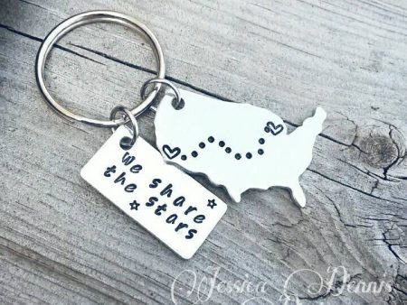 We share the stars * United States Miles Apart Sending Love Across the USA * Long Distant Friend * Keychain* Long Distant Relationship Discount