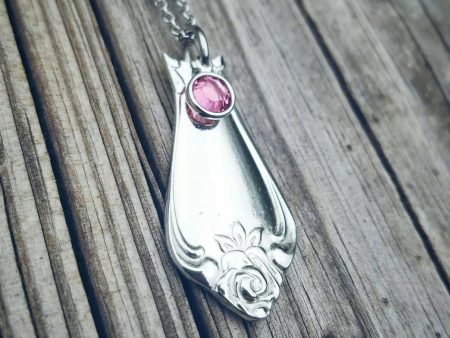 Rose Spoon Handle Birthstone Necklace - Pewter Spoon Necklace - Shiny Spoon Necklace - Custom Jewelry - Gifts for her - Mom Necklace on Sale