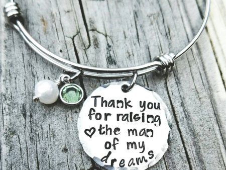 Thank you for raising the man of my dreams bracelet - Hand Stamped - Choose your swarovski crystal color - Mother in law gift - Wedding Cheap