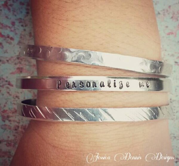 Set of 3 Stacking Bracelets - Hand Stamped - Personalized - Hypoallergenic - Non Tarnish - Texturized Bangle Bracelet - Mom Gift - Daughter Online