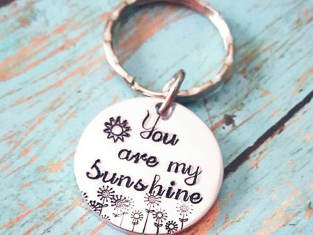 You are my sunshine  - Hand Stamped Keychain - Teen daughter gift - Grandchild - Husband - Wife - Custom made - Key Chain - Free Birthstone! For Sale