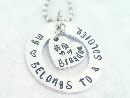 Soldiers Girl Necklace - Deployment Gift - Soldier s Wife - My heart belongs to a soldier - Combat boot necklace - Deployment Jewelry For Discount