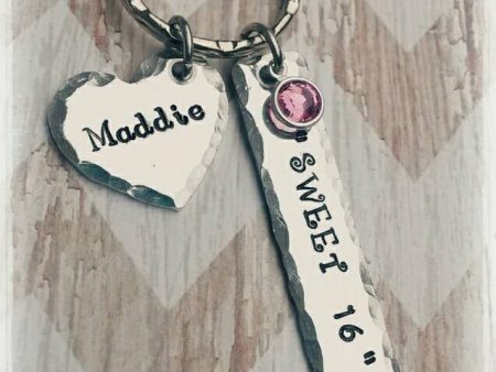 Sweet 16 Personalized Keychain  * New Car * New Driver Gift * Birthstone * 16 year old gift For Sale