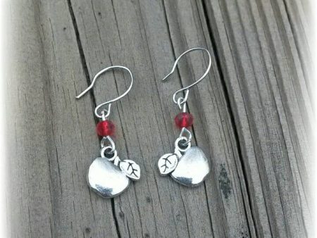 Teacher Apple Earrings * Hand Made * Red Beads Cheap