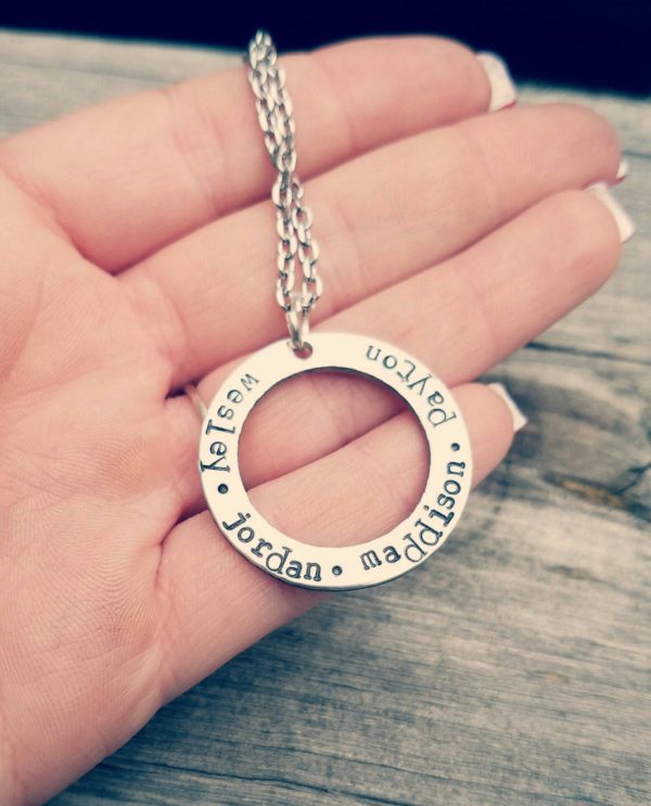 Solid pewter washer Mother s Necklace - Washer Pendant - Mom Gift - Grandma Gift - Stainless steel chain - Hand Stamped Jewelry Personalized Online Sale