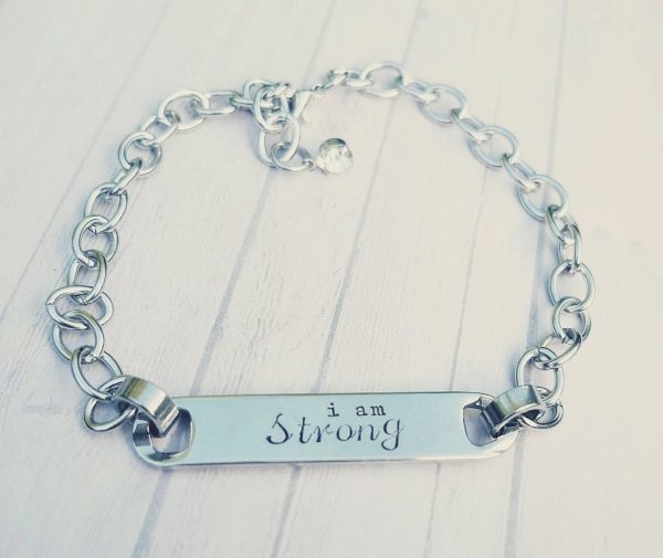 Stainless Steel Custom Hand Stamped Bracelet - Adjustable Length - I am Strong Bracelet - Sobriety Gift - Reminder Bracelet - Customize it! Cheap