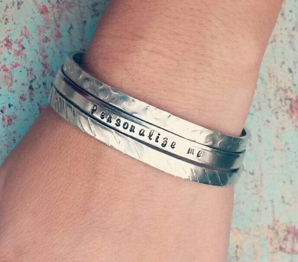 Set of 3 Stacking Bracelets - Hand Stamped - Personalized - Hypoallergenic - Non Tarnish - Texturized Bangle Bracelet - Mom Gift - Daughter Online