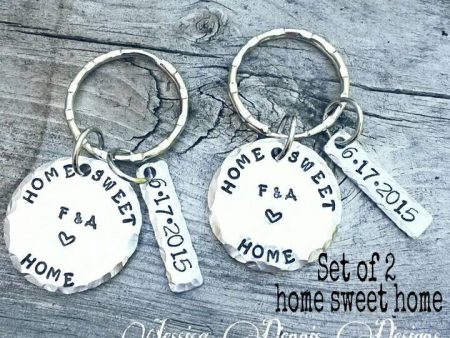 Set of 2 Home Sweet Home - New Homeowners Gift - Personalized - House Warming Gift - New Home Keychain - Couples Keychain Set- Metal Stamped Discount