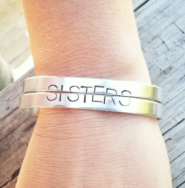 Set of 2 Hand stamped Sisters Cuff Bracelets - Best Friends - Best B*tches - Besties - Custom Made - Personalize Hot on Sale