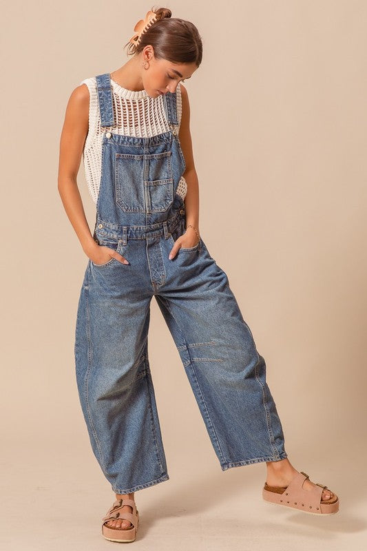 Slouchy Denim Overalls Hot on Sale