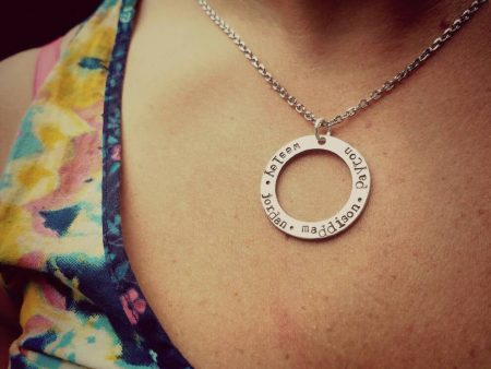 Solid pewter washer Mother s Necklace - Washer Pendant - Mom Gift - Grandma Gift - Stainless steel chain - Hand Stamped Jewelry Personalized Online Sale