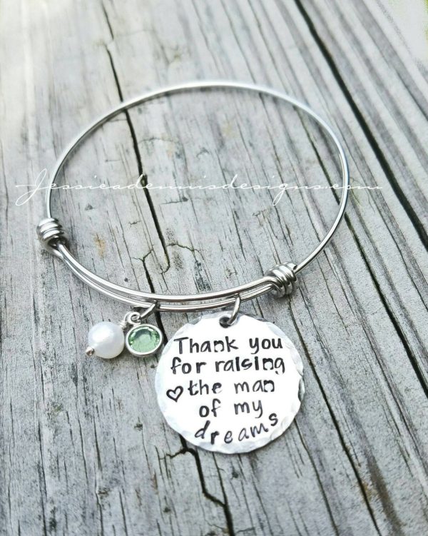 Thank you for raising the man of my dreams bracelet - Hand Stamped - Choose your swarovski crystal color - Mother in law gift - Wedding Cheap