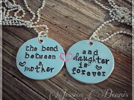 SALE - Hand Stamped Mother daughter set of two  * Matching Necklace set * Mother s Day * The bond between a mother and daughter is forever Online