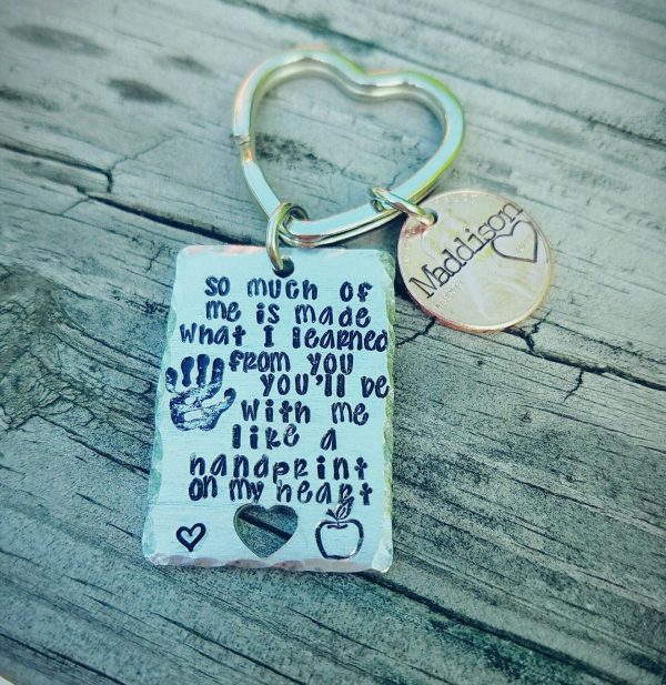 Teacher Keychain *  So much of me is made from what I learned from you  * Texturized  * Penny Year Name * Teacher Gift* End of the year gift on Sale