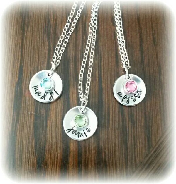 Swarvorski birthstone personalized necklace* Dainty discs * Name disc * Bridesmaids gifts* Maid of honor * Hand Stamped* Custom Made Supply