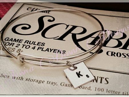 Scrabble piece bangle bracelet * Monogrammed*  Personalized * Hand Stamped * Hand Made * Fun Supply