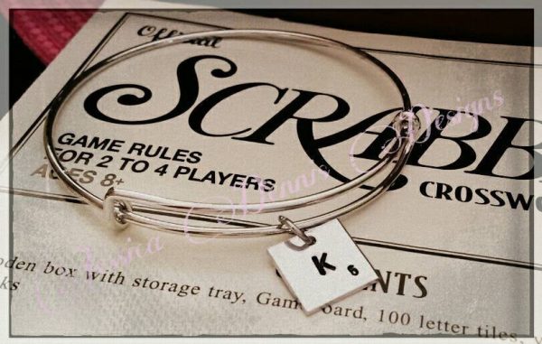 Scrabble piece bangle bracelet * Monogrammed*  Personalized * Hand Stamped * Hand Made * Fun Supply