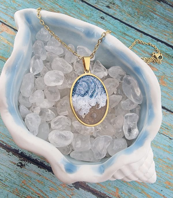 Oval Beach Cremation Necklace Made with your loved one s actual ashes For Discount