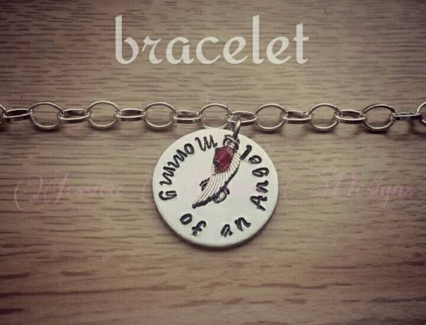 SALE Mommy of an angel* Hand stamped * Birthstone * Angel wing * Baby feet * Necklace or Bracelet Cheap