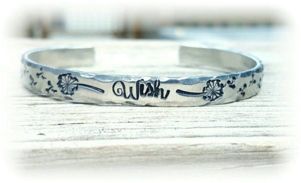 Wish dandelion hand stamped bangle bracelet * hypoallergenic grade aluminum * will not tarnish For Cheap