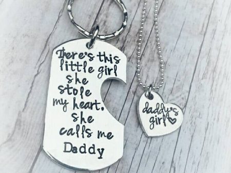 There s this little girl she stole my heart - Keychain and necklace (s) set - Father s Day - Hand Stamped - Custom Made - Guy gifts Supply