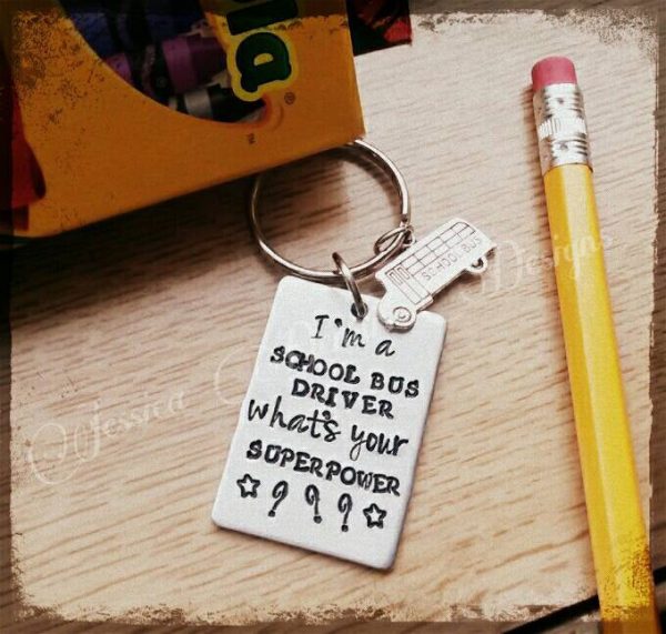 School bus driver Appreciation Keychain * Bus Driver gift * Superpower * Bus Charm * Hand Stamped * Hand Made For Cheap