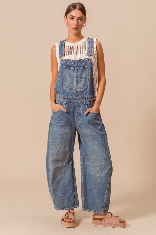 Slouchy Denim Overalls Hot on Sale