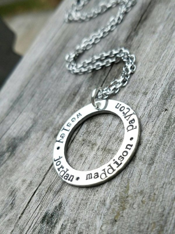 Solid pewter washer Mother s Necklace - Washer Pendant - Mom Gift - Grandma Gift - Stainless steel chain - Hand Stamped Jewelry Personalized Online Sale