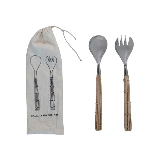 Salad Servers W Rattan Online Hot Sale