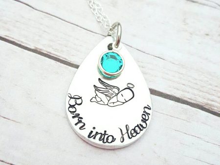 SALE - Born into Heaven baby loss necklace with birthstone*  Hand Stamped - Miscarriage Jewelry - Child Loss Necklace - Memorial Jewelry on Sale