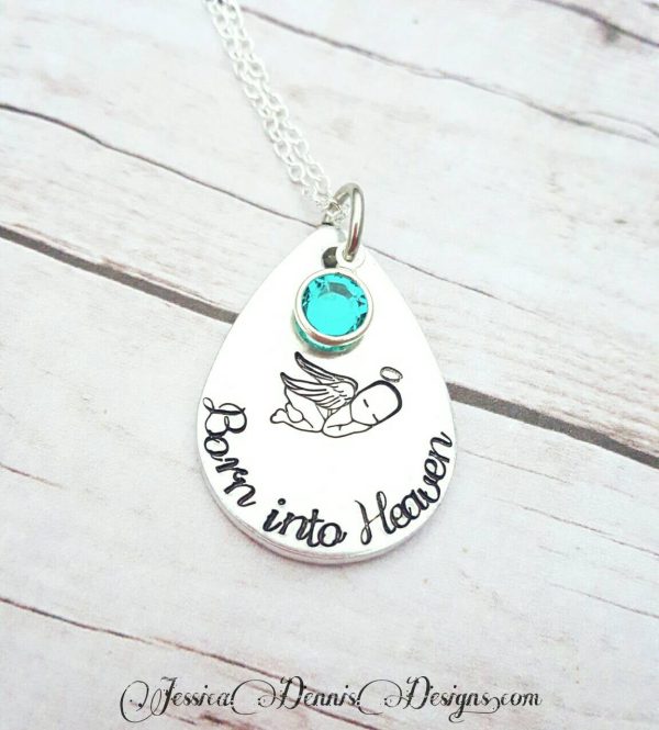 SALE - Born into Heaven baby loss necklace with birthstone*  Hand Stamped - Miscarriage Jewelry - Child Loss Necklace - Memorial Jewelry on Sale