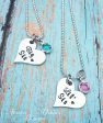 Sister Necklace Set - Big Sis - Little Sis - Birthstone Necklaces - Sister gift - Hand Stamped - Heart Necklace Set - Sissy Necklace Sale