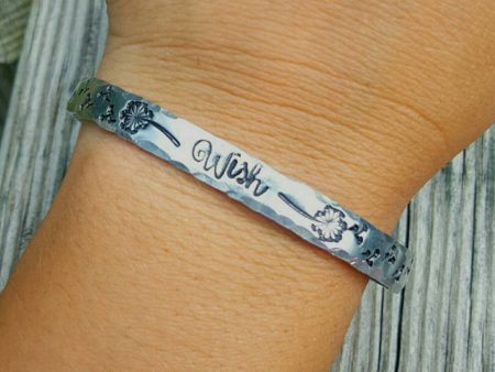 Wish dandelion hand stamped bangle bracelet * hypoallergenic grade aluminum * will not tarnish For Cheap